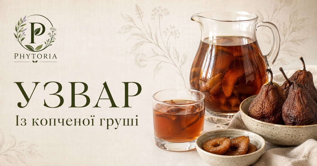 Бурштиновий узвар у глечику, сухі й розмочені груші — Phytoria